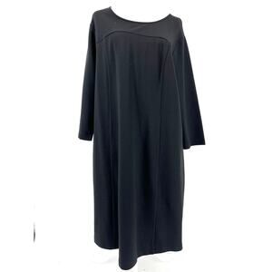 J. Jill Black Relaxed Midi Viscose Blend Jersey Long Sleeve Shift Dress 2X